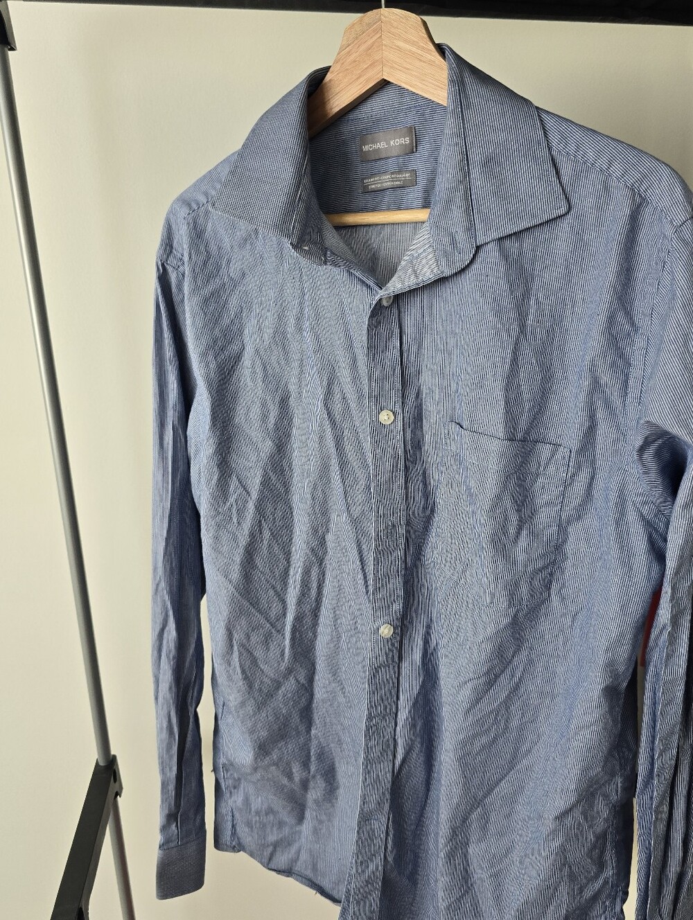 Michael Kors Men's Light Blue Striped Dress Shirt